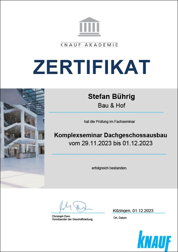 Zertifikat Stefan Bührig
